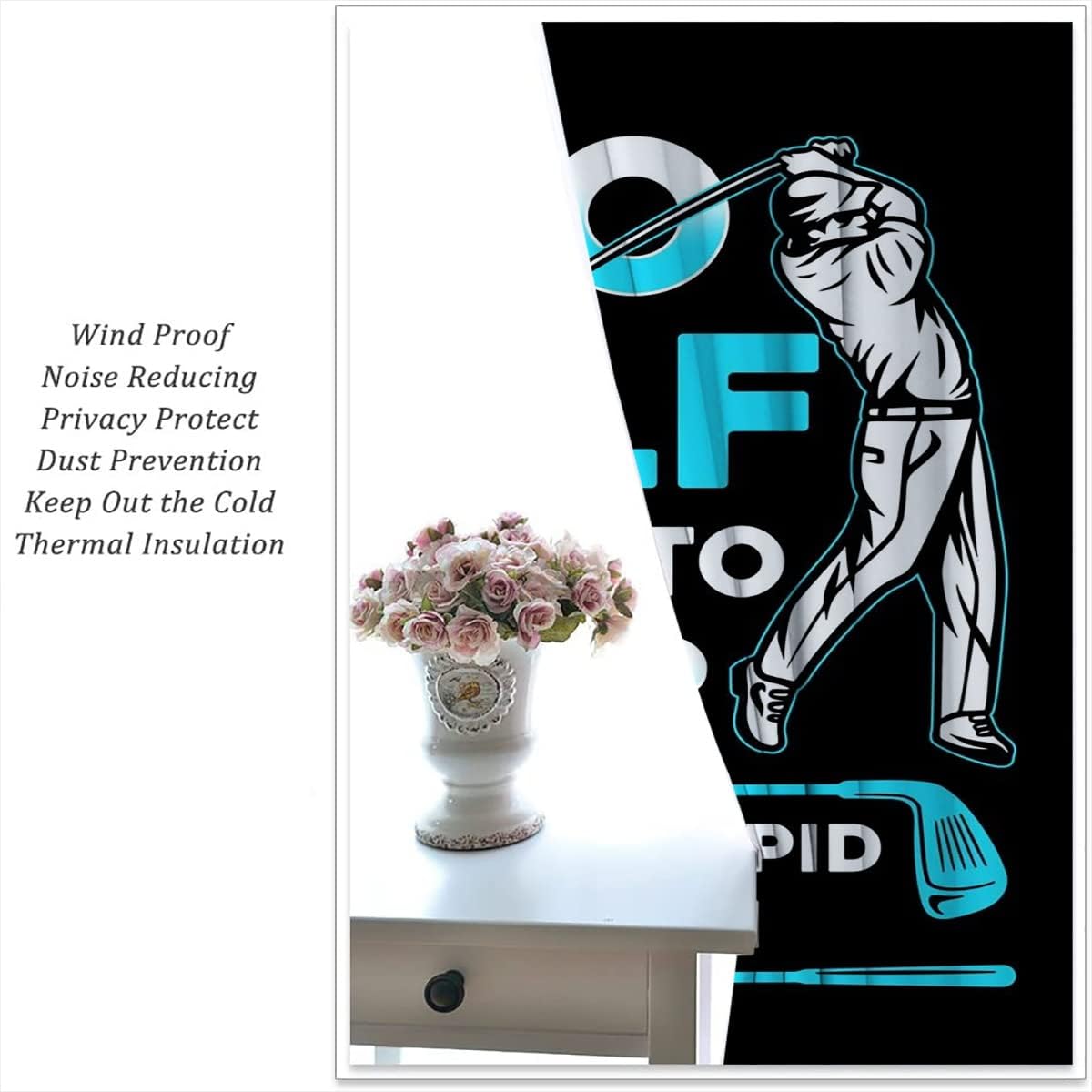 Golf Blackout Curtains for Boy Girl Room Darkening Decor,Sports Themed Golfers and Cars Bedroom Living Room Home Rod Pocket Thermal Insulated Window Curtain/Drapes Panel,84x84 Inch…