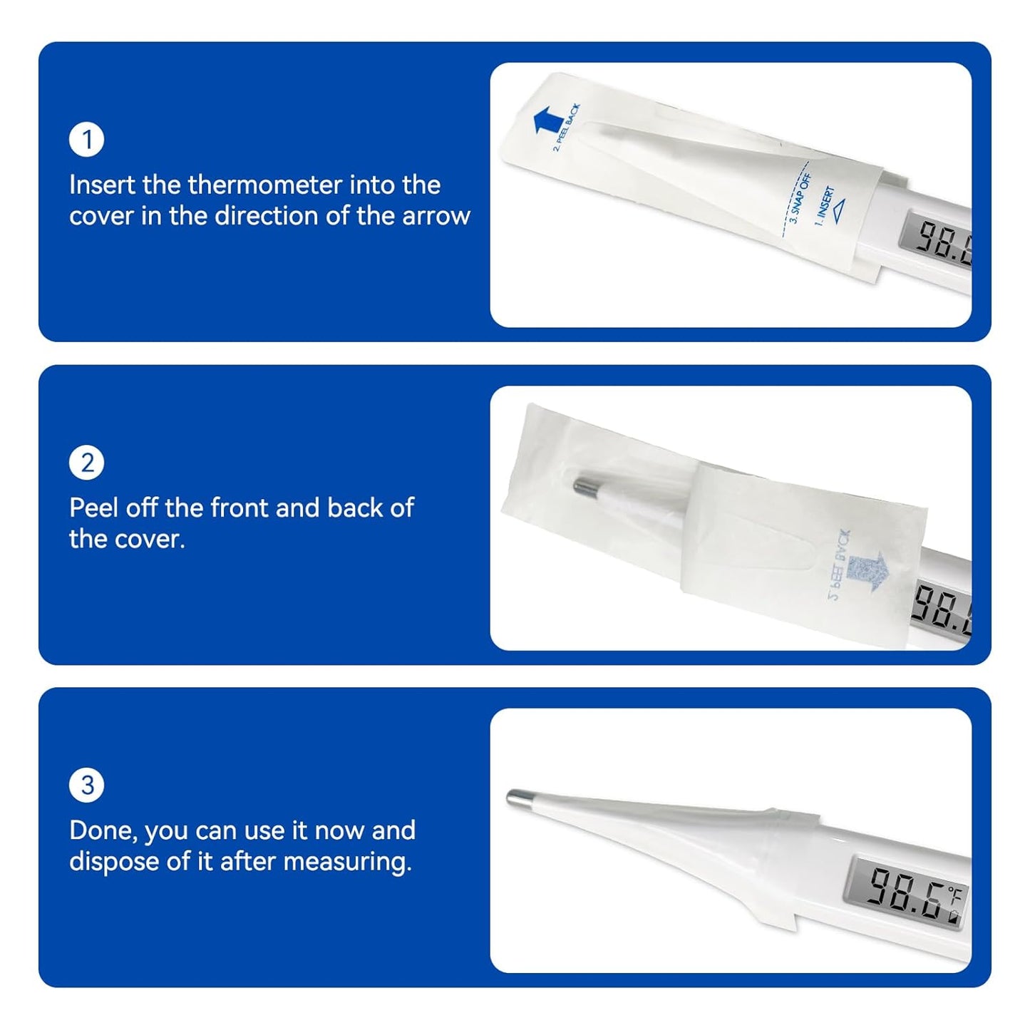 Berrcom Disposable Digital Thermometers Probe Covers Set of 100 Oral Rectal Thermometer Probe Cover Universal Thermometers Sleeves for Adult and Kids