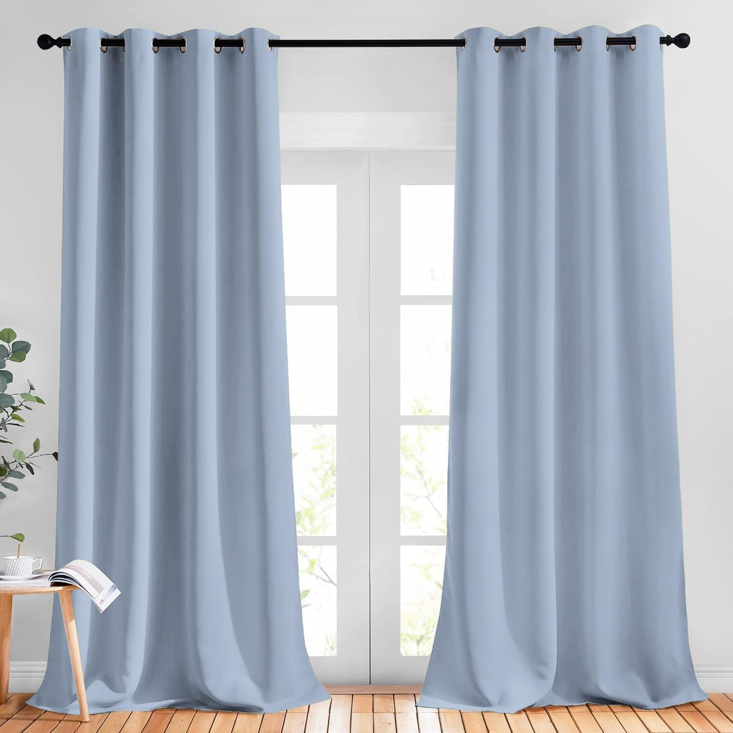 NICETOWN Vintage Blue Blackout Curtains 108 inches Long for Bedroom - Grommet Triple Weave Energy Saving Solid Drapes Sound Reducing Window Treatments for Living Room, W52 x L108, 2 Panels