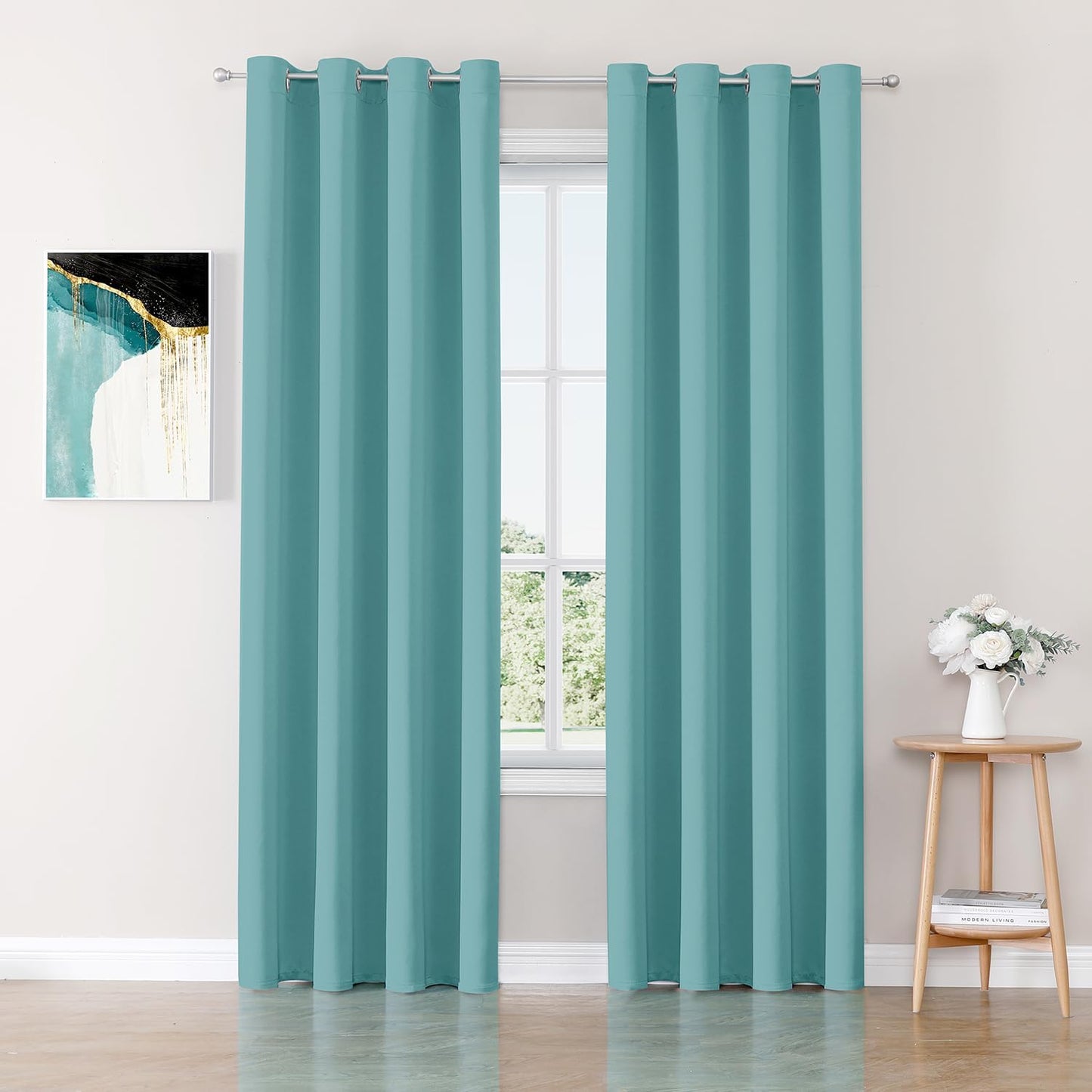 ChrisDowa Blackout Curtains 80 inches Long for Bedroom - 2 Panels Set Grommet Thermal Insulated Room Darkening Curtains for Living Room (Aqua, 52 x 80 Inch)