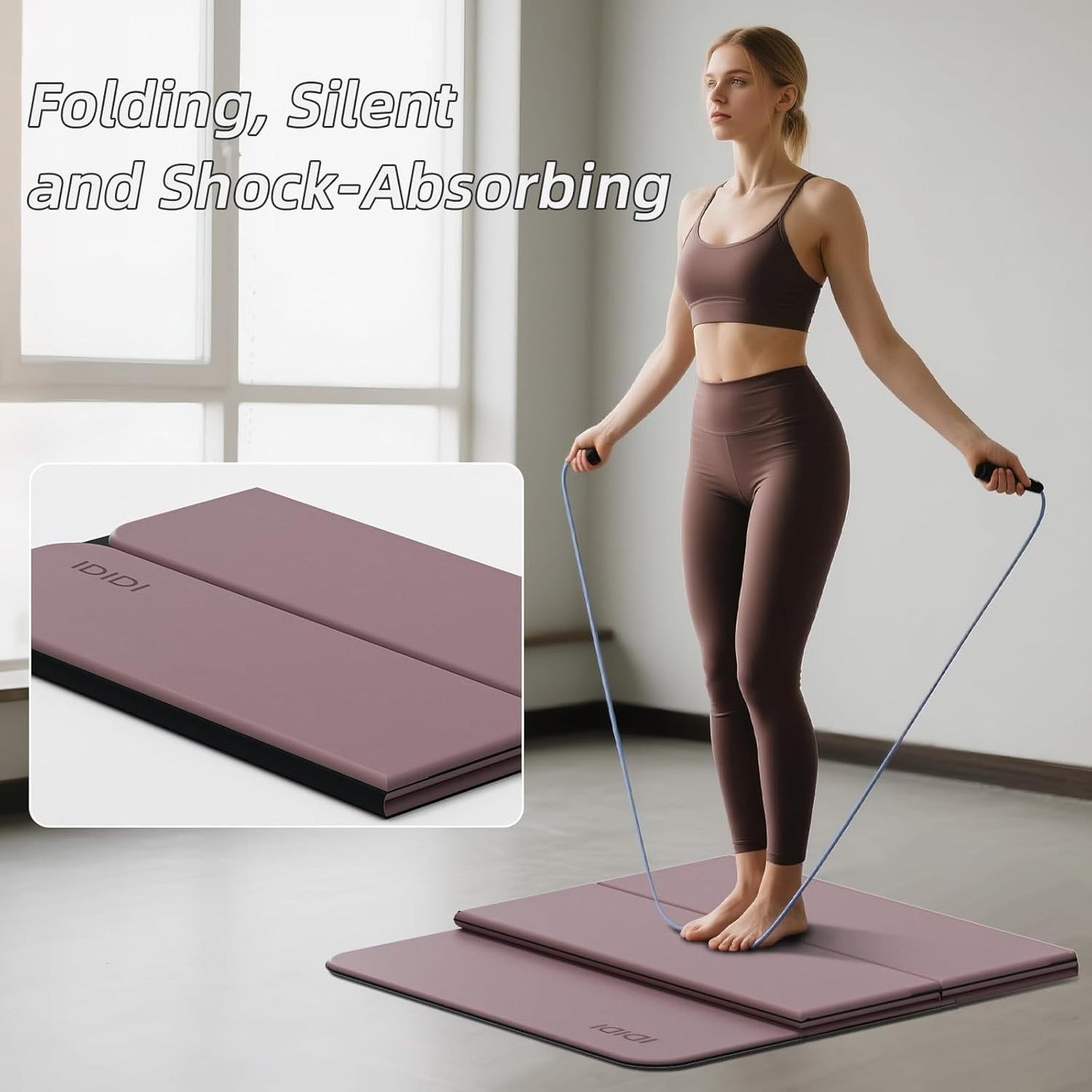 Foldable Yoga Mat Extra Thick 0.32 Inches Eco-Friendly POE Material, Non-Slip Design Fitness Mats, Multi-Purpose Workout Mats For Studio or Home Use (70 x 24 x 0.32 inches）