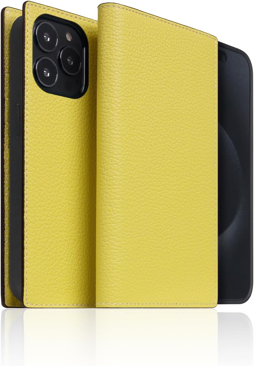 D8 Neon Full Grain Leather Wallet Case for iPhone 15 Pro - [2-in-1] Handcrafted Detachable Diary Style with Magnetic MagSafe Back Cover, Gift Box Included (Lemon)