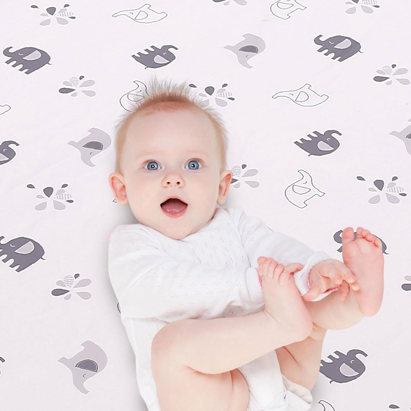 Wowelife Mini Crib Bedding Set for Boys, Premium 3-Piece Elephant Baby Bedding Set Elephant, Baby Nursery Comforter Bed Set with Crib Comforter, Skirt and Sheet, Gray