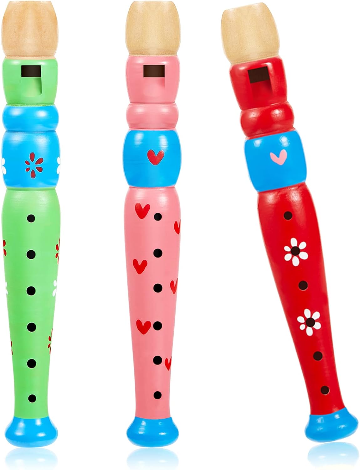 Yeshone 3 Pieces Small Wooden Recorders Wooden Flute Colorful Piccolo Flute for Music Education Sound Learning Musical Instrument, Random Colors(3 Pcs)