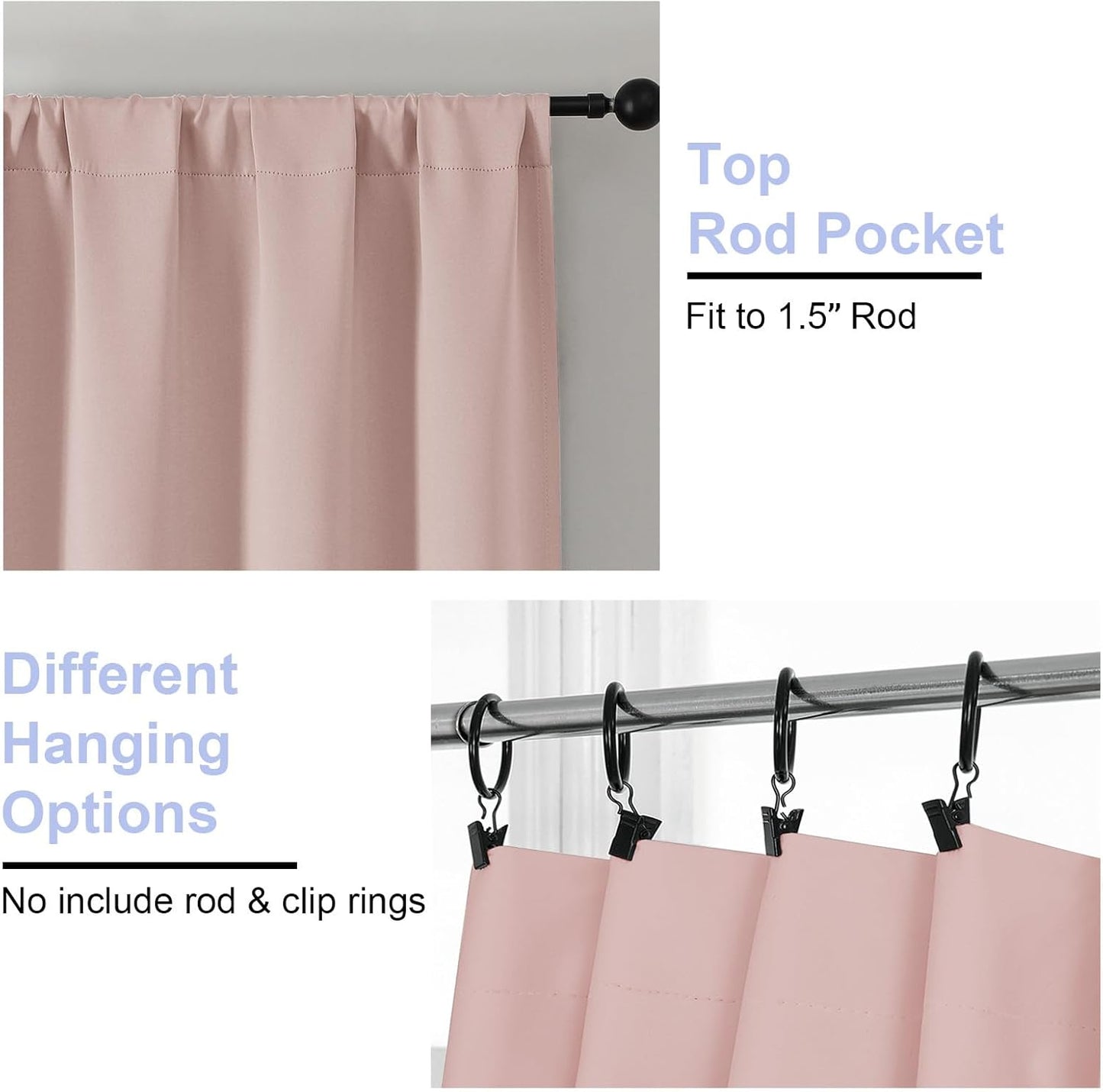 Simplebrand Ava Blush Blackout Curtains for Bedroom 90 Inches Long 2 Panels Set, Solid Privacy Energy Saving Living Room Window Treatment Curtains Blackout Drapes, W50 x L90 Inch, Blush