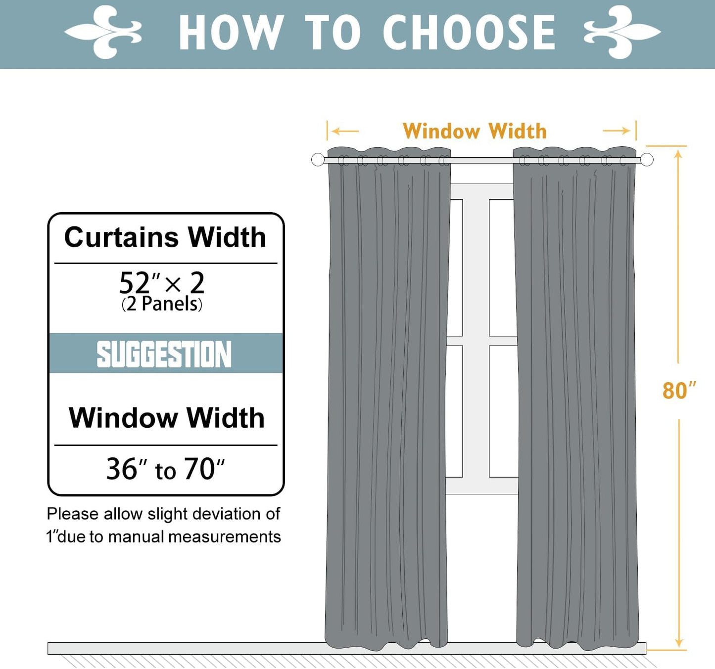 ChrisDowa Blackout Curtains 80 Inches Long 2 Panels Set for Living Room, Grommet Thermal Insulated Room Darkening Curtains for Bedroom (Light Grey, 52 x 80 Inch)