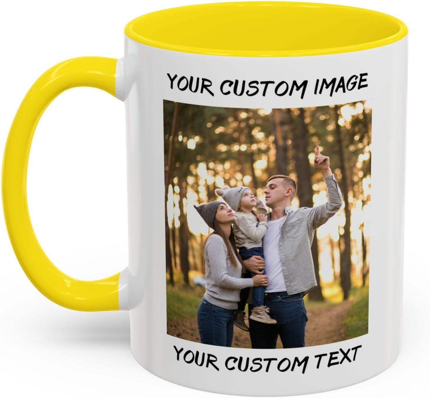 Personalized Coffee Cup with Photo, Logo or Text - Custom Both Sides Printed Mug for Him & Her - Unique Customized Gifts with Names - White/Yellow