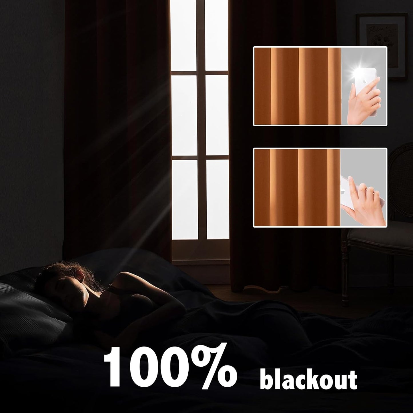 Anytime 100% Blackout Curtain Set, Thermal Insulated & Energy Efficiency Window Draperies for Guest Room, Full Shading Panels for Shift Worker and Light Sleepers（Orange, 2 Panels, 42W x 84L）