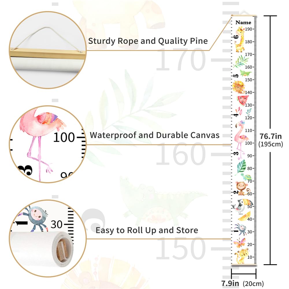 Personalized Growth Chart for Kids, Baby Height Chart with Custom Name, 77"x7.9" Canvas & Black Wood Height Measuring Rulers for Boys Girls Removable Wall Ruler Hanging for Nursery Decor - Butterfly