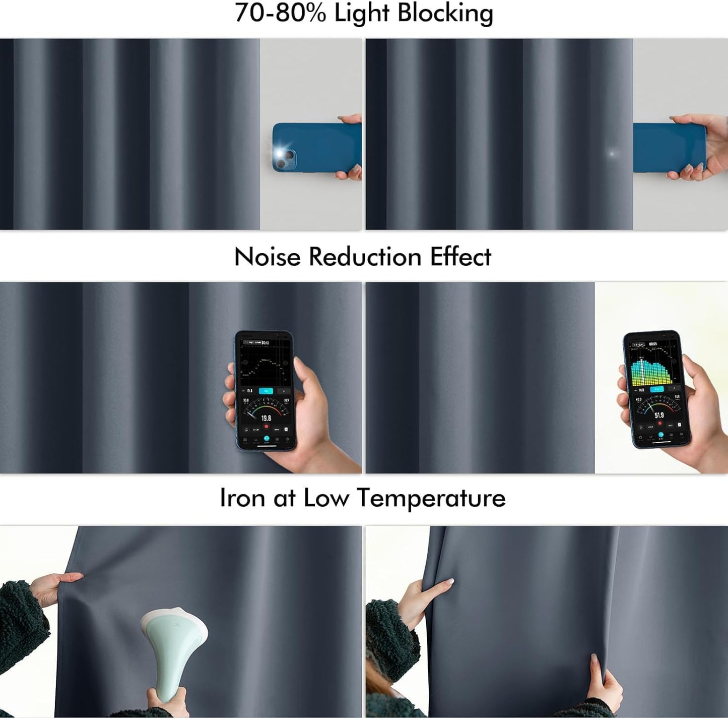 MIULEE Stone Blue Back Tab Blackout Curtains 90 Inches Long 2 Panels Set for Living Room Bedroom Privacy, Rod Pocket/Pinch Pleat Thermal Insulated Room Darkening Pleated Light Blocking Drapes