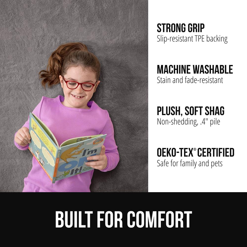 GORILLA GRIP Ultra Soft Washable Area Rug, 6x9, Stain and Slip Resistant Plush Thick Carpet for Bedroom Living Room, No Shed Floor Rugs, Pet Friendly, Dorm Essentials, Kids Nursery Home Decor, Gray