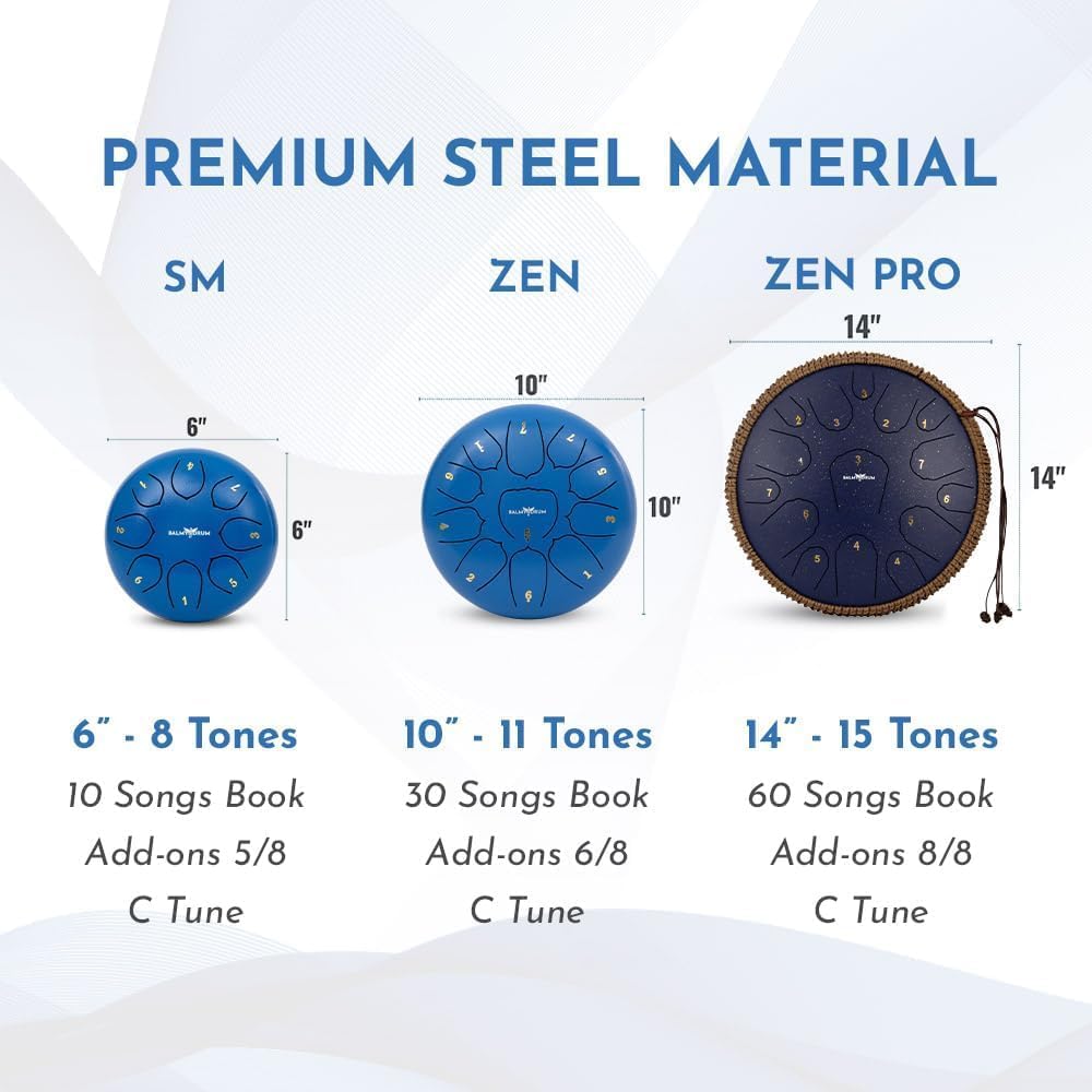The Balmy Drum - 8 Note 6 Inch Steel Tongue Drum, Steel Drum Instrument, Drums For Children and Adults, Balmy Drum Set for Kids with Music Book, Handpan, Mallet and Carry Bag (Blue)