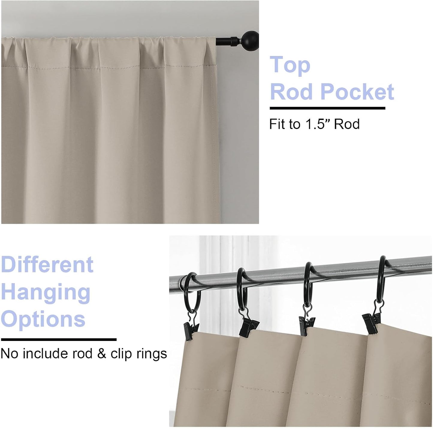 Simplebrand Ava Stone Short Blackout Curtains for Bedroom 45 Inches Long 2 Panels Set, Solid Thermal Insulated, Energy Saving Window Treatment Curtains Blackout Drapes, W40 x L45 Inch, Stone