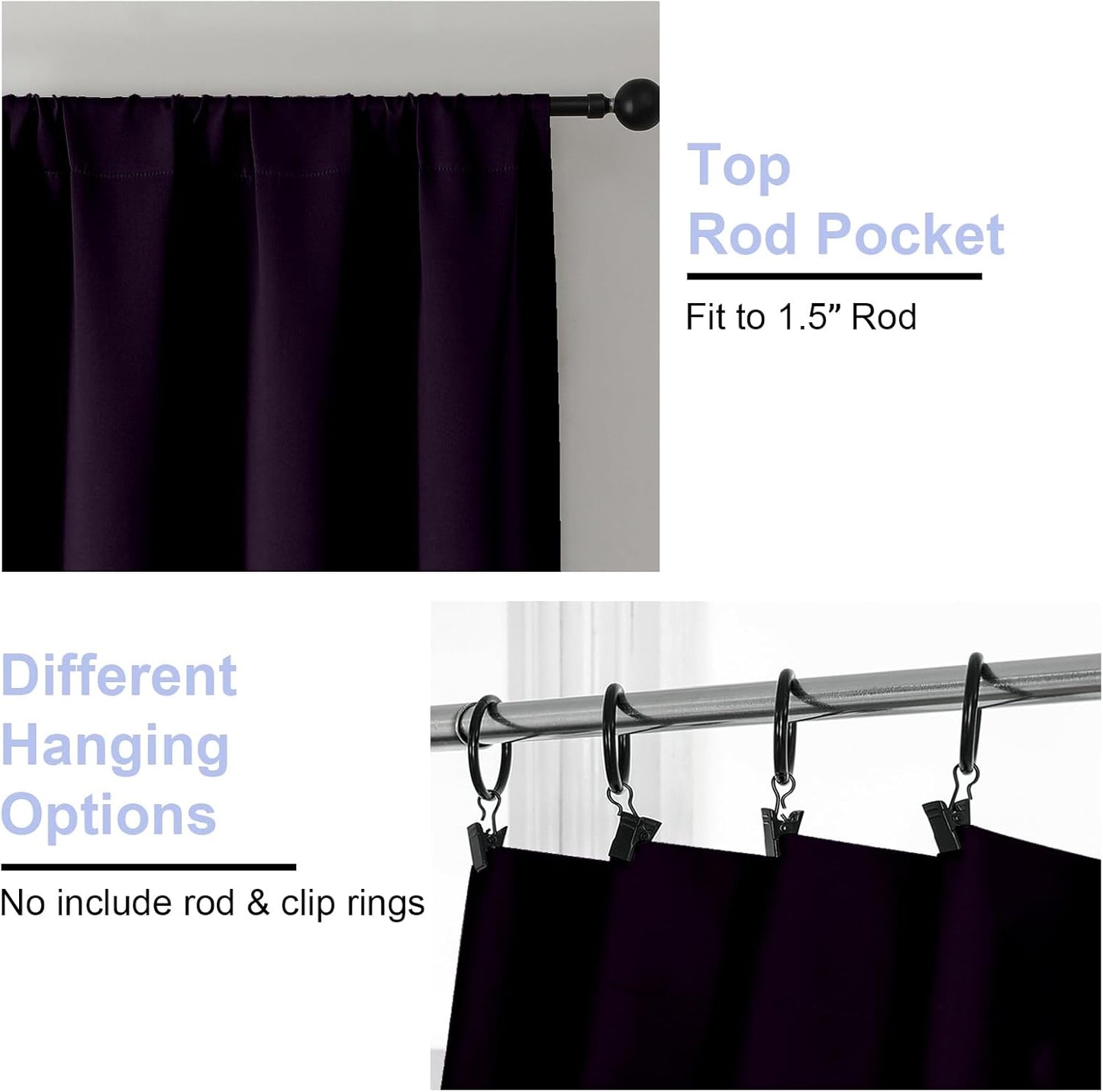 Simplebrand Ava BlackBerry Blackout Curtains for Bedroom 84 Inch Length 2 Panels Set, Solid Thermal Insulated Privacy Nursery Window Treatment Curtains Blackout Drapes, W40 x L84 Inch, BlackBerry
