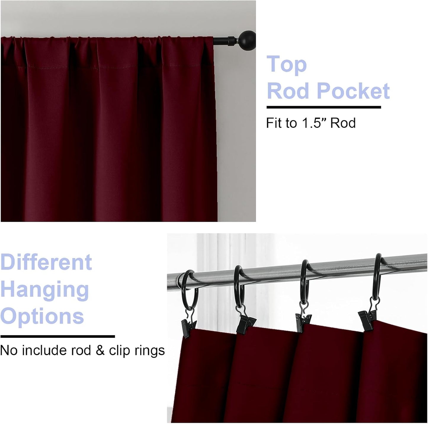 Simplebrand Ava Burgundy Blackout Curtains for Bedroom 96 Inches Long 2 Panels, Solid Thermal Insulated, Energy Saving Nursery Window Treatment Curtains Blackout Drapes, W40 x L96 Inch, Burgundy