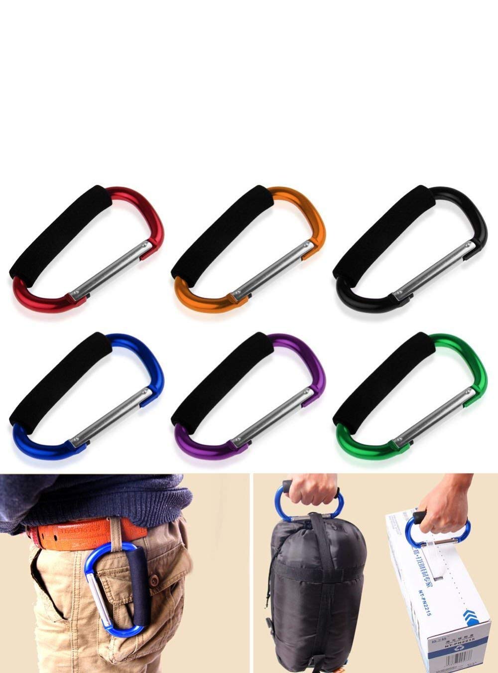 Large Stroller Hooks for Mommy, 2 pcs Carabiner Stroller Hook Organizer for Hanging Purses, Diaper Bag, Shopping Bags. Clip Fits Single/Twin Travel Systems, Car Seats (Blue+Green)