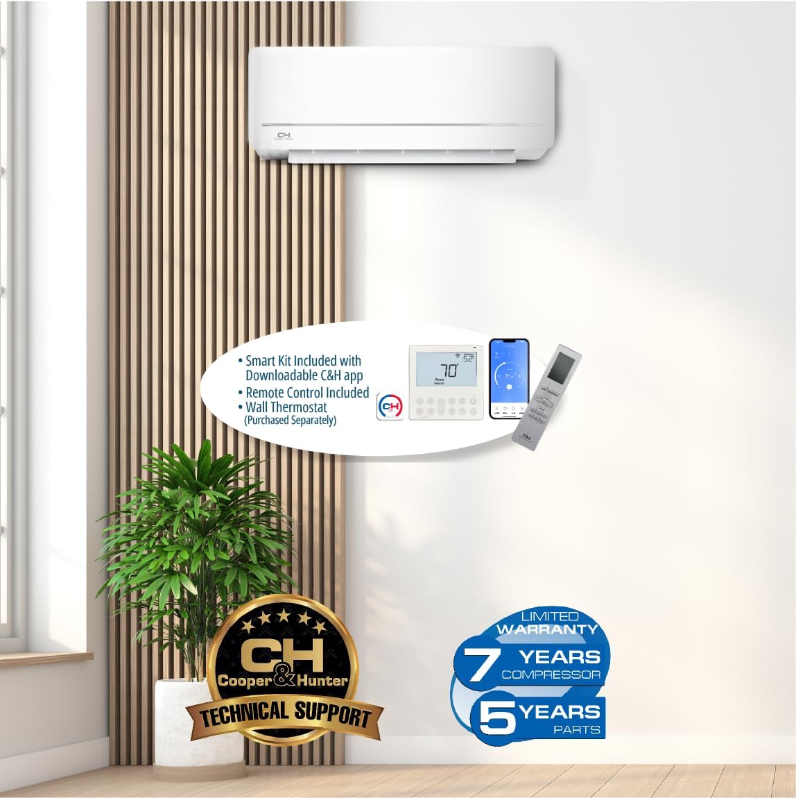 Cooper & Hunter 18,000 BTU, 230V 19 SEER Ductless Mini Split AC/Heating System Pre-Charged Inverter Heat Pump with 16ft Installation Kit
