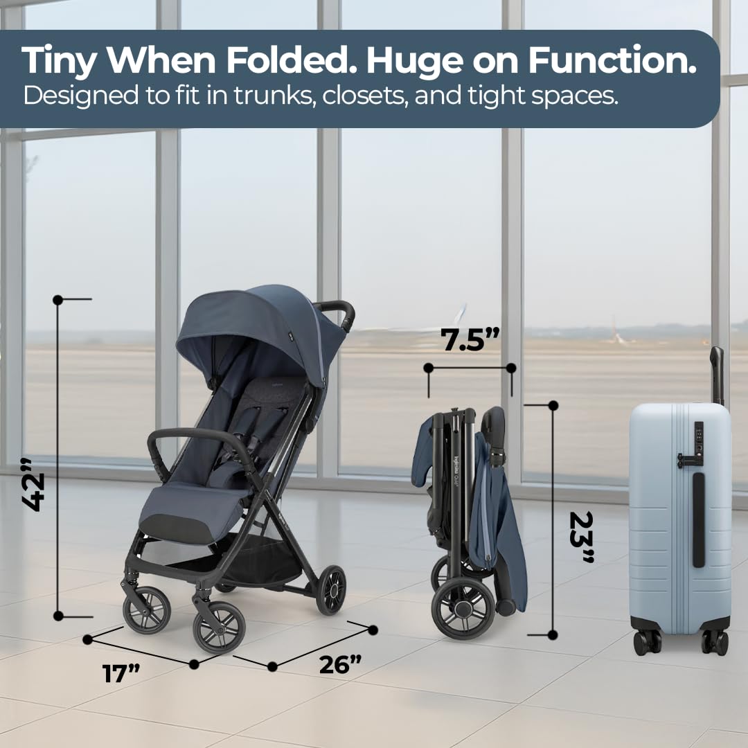 Inglesina Quid³ Stroller, Astral Blue - Compact Reclining Travel Stroller for Baby & Toddler 0-55 lbs, One Hand fold, Car seat Compatible, Airplane Overhead, Lightweight, Foldable, XL UPF 50+ Canopy