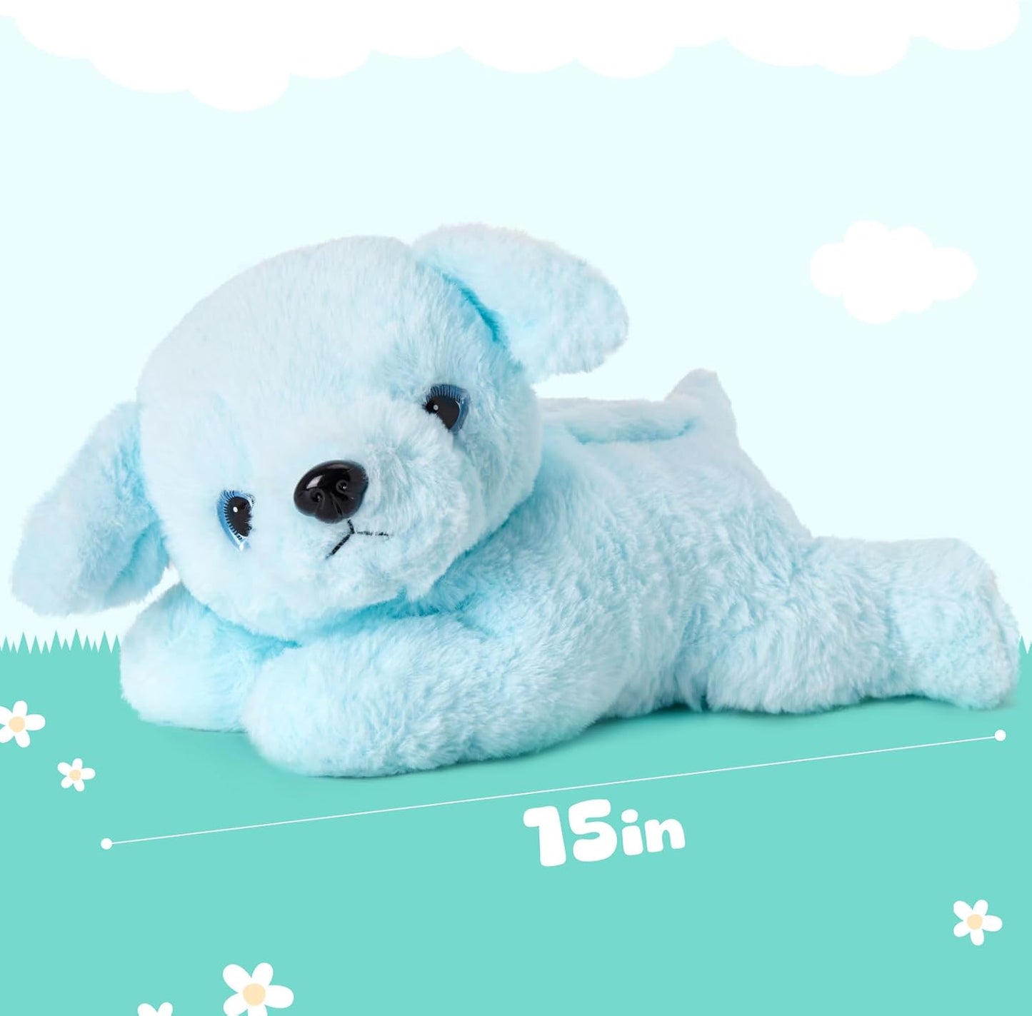 Glow Guards 15'' Blue Light up Puppy Dog Stuffed Animal Soft Plush Toy Pillow with LED Night Lights Glow Bedtime Pal Christmas Children's Day Birthday Gifts for Toddler Kids