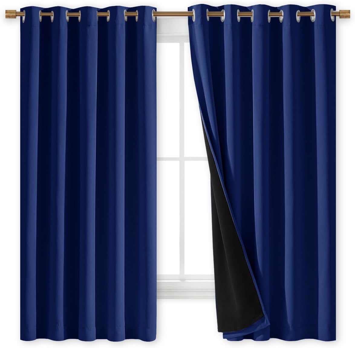 NICETOWN 100% Blackout Lined Curtains, Royal Blue, 1 Pair, 62" Width x 63" Length Each Panel, 2 Thick Layers Completely Blackout Window Treatment Thermal Insulated Drapes for Kitchen/Bedroom