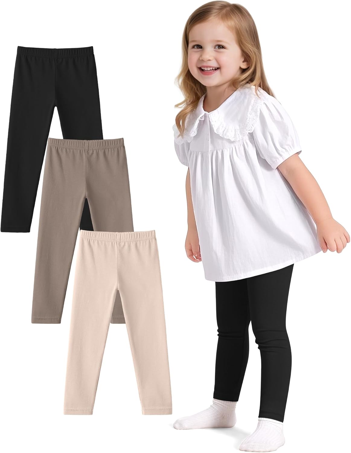 Witwot 3 Pack Baby Girls Leggings Toddler Kids Soft Cotton Pants Size 18M-5T