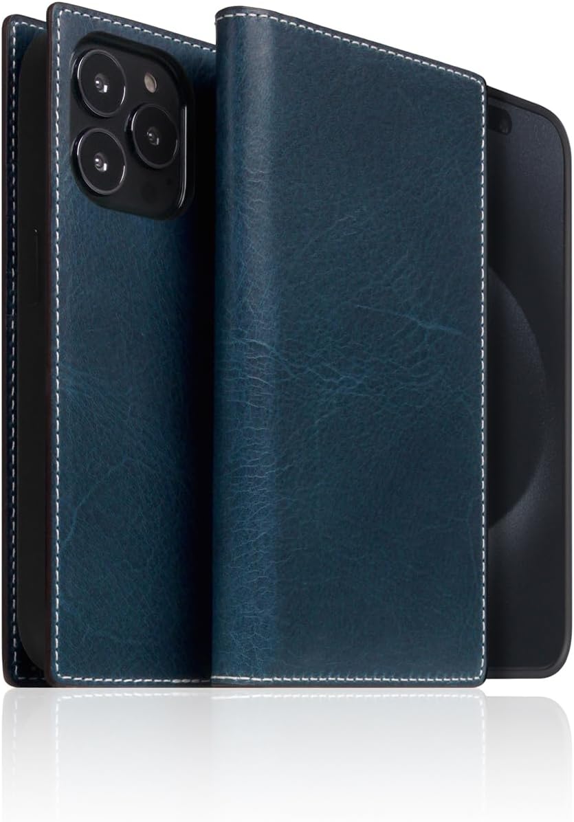 D7 Italian Wax Leather Wallet Case for iPhone 15 Pro - [2-in-1] Handcrafted Detachable Diary Style with Magnetic MagSafe Back Cover, Gift Box Included (Blue)