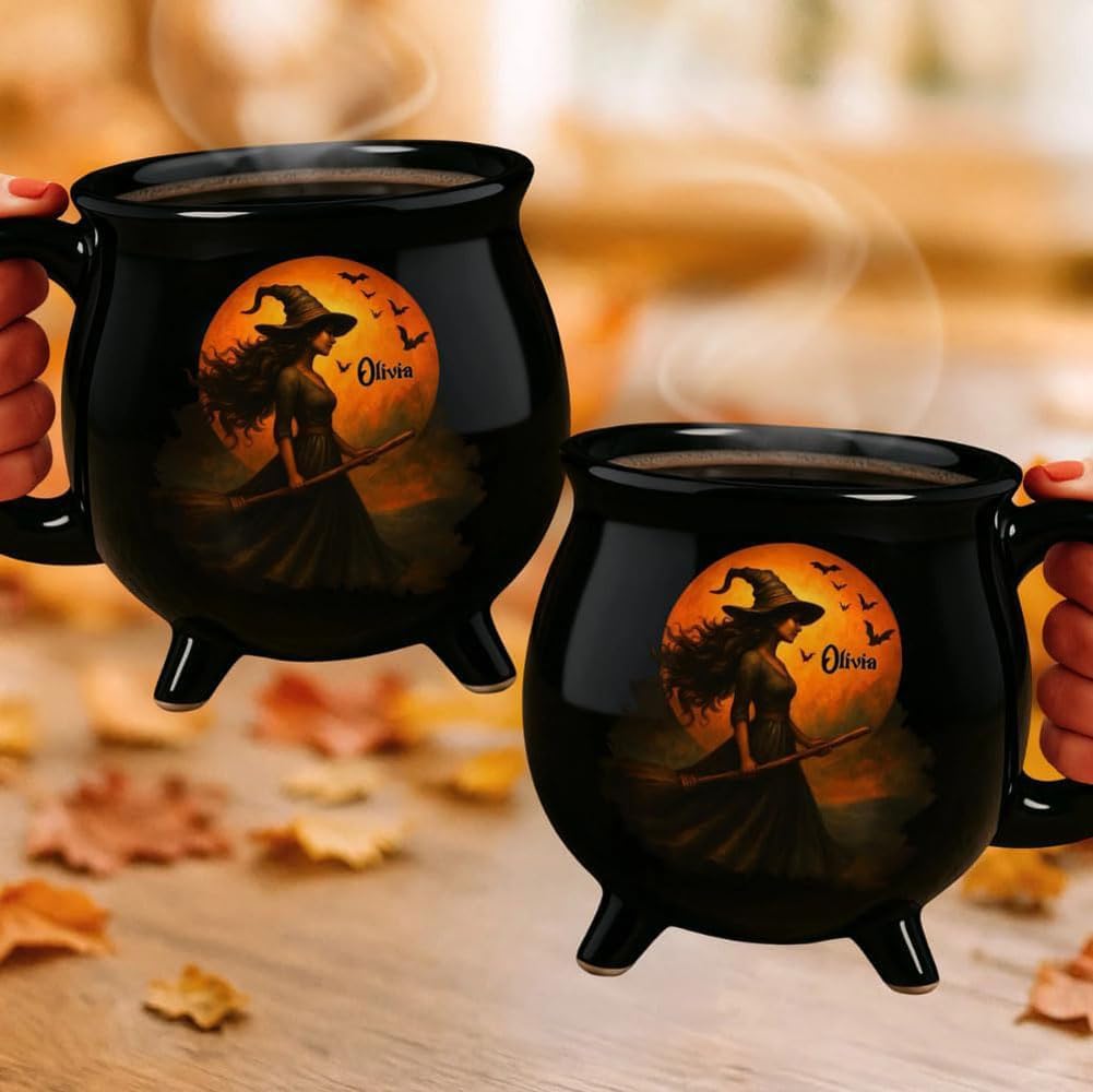 Custom Witch Cauldron Mug, Witch Themed Halloween Coffee Mug, Personalized Witches Brew Halloween Coffee Mug For Women, Besties, Family, Witches Cauldron (2 Pcs)