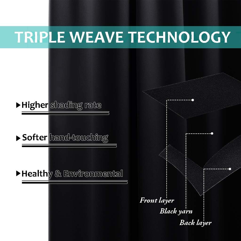 NICETOWN Cold Blocking 100% Blackout Curtains, Durable Black Lined Blackout Curtains for Bedroom, Energy Saving Long Curtains for Patio Sliding Glass Door, Black, 70 inches x 95 inches, 2 Panels