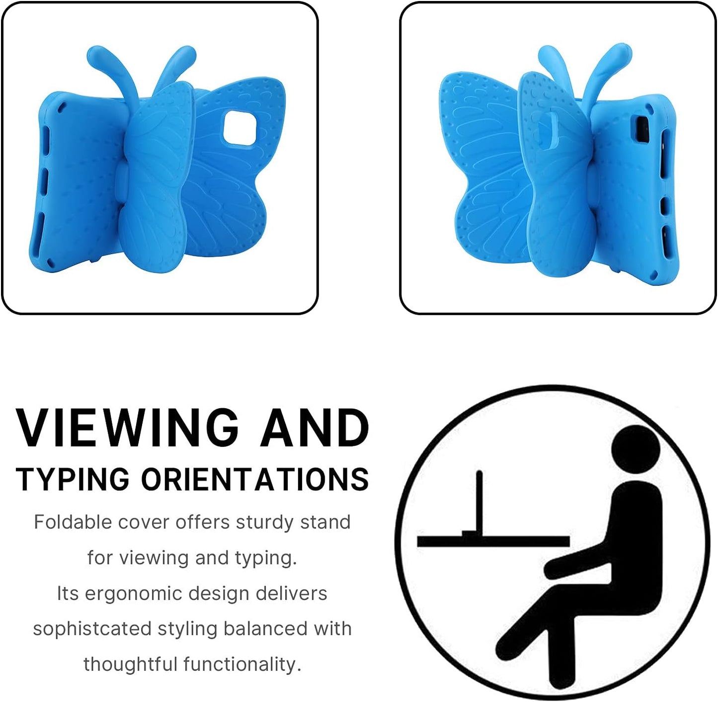Fire HD 10 Kids Tablet 11th Gen 2021 2023 Case 10.1 Cute Butterfly Kids Pro Case with Stand Light Weight EVA Rugged Shockproof Heavy Duty Kids Friendly Full Cover for Kids Girls (Blue)