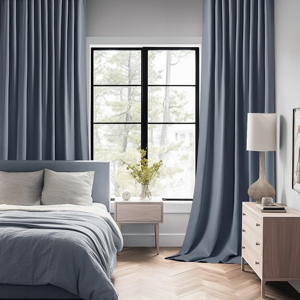 MIULEE Stone Blue Back Tab Blackout Curtains 90 Inches Long 2 Panels Set for Living Room Bedroom Privacy, Rod Pocket/Pinch Pleat Thermal Insulated Room Darkening Pleated Light Blocking Drapes