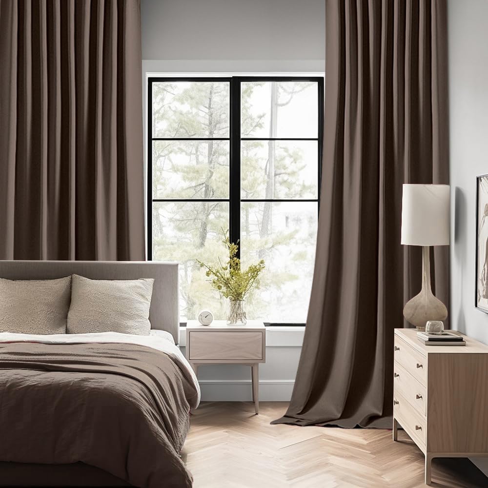 MIULEE Chocolate Brown Back Tab Blackout Curtains 108 Inch Long 2 Panels Set for Bedroom, Rod Pocket/Pinch Pleat Extra Long Thermal Insulated Living Room Darkening Pleated Light Blocking Drapes