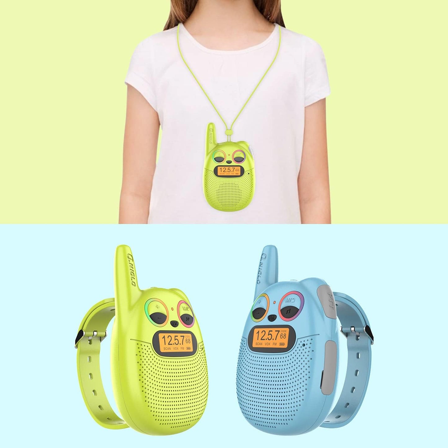 Qniglo Walkie Talkies for Kids - Rechargeable 3 Pack, Spy Toys for 4-12 Year Old Girls and Boys, Kids Walkie Talkies with FM for Outdoor Camping, Christmas and Birthday Gifts