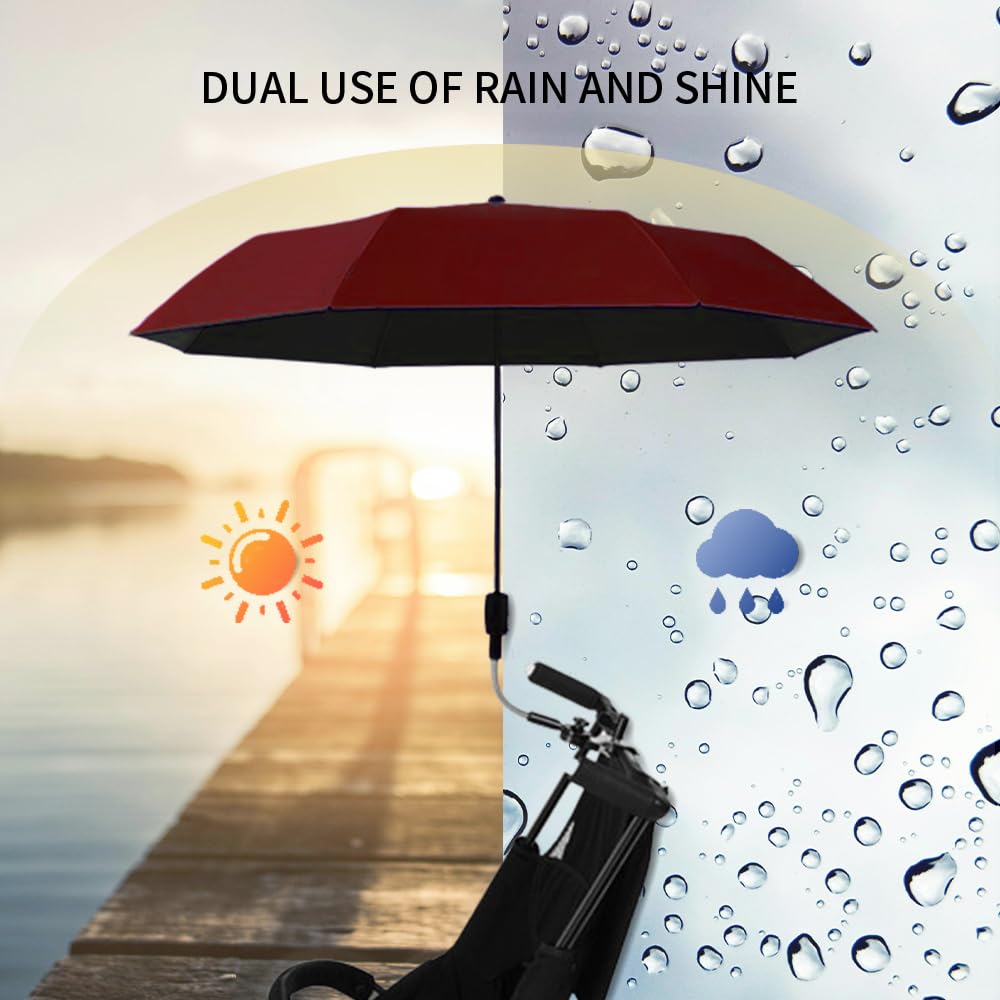 stroller sunshade Clip-on adjustable universal, adjustable steering angle, reinforced umbrella frame, compact and lightweight, suitable for all kinds of strollers Red, Red…