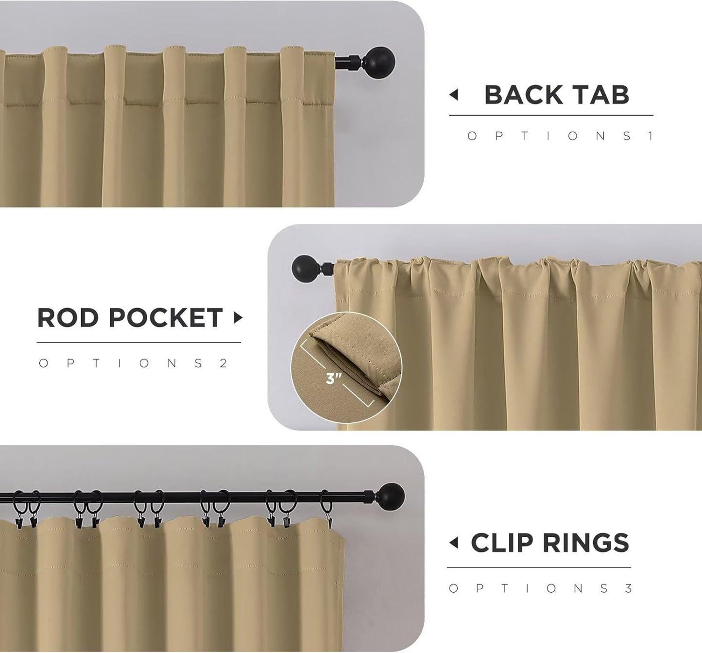 Joydeco Blackout Curtains 84 Inch Long for Bedroom, Thermal Insulated Black Out Curtains 2 Panels Set, Room Darkening Drapes for Living Room Window (W52 x L84 Inch, Beige)