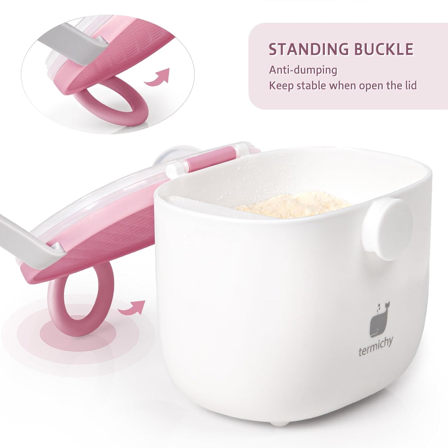 Termichy Baby Formula Dispenser, Portable Milk Powder Dispenser Container with Carry Handle and Scoop for Travel Outdoor Activities with Baby Infant, 8.8OZ, 0.55LB, 250g,500ml (Baby Pink)