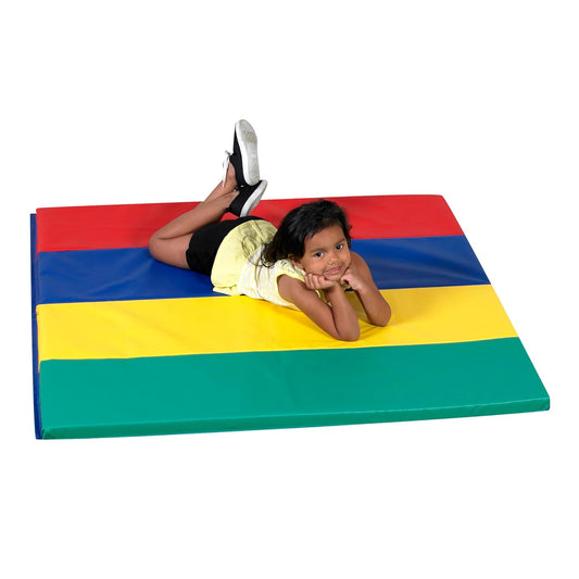 Children's Factory Rainbow Folding Gym Activity Mat, 4 ft x 4 ft, Cushioned Floor Mat for Kids, Daycare Mat