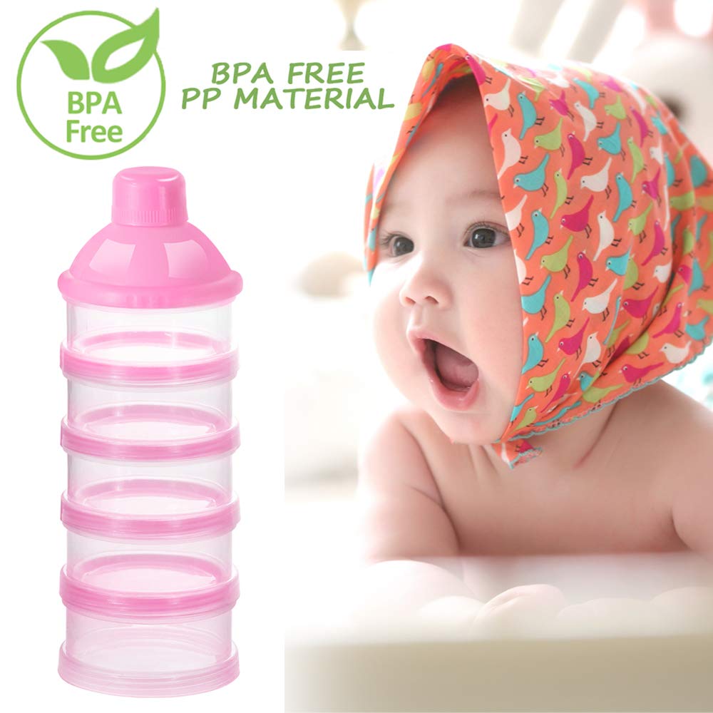 Accmor Formula Dispenser On The Go, 5 Compartments Stackable Formula Container for Travel, Baby Milk Powder Kids Snack Container, BPA Free