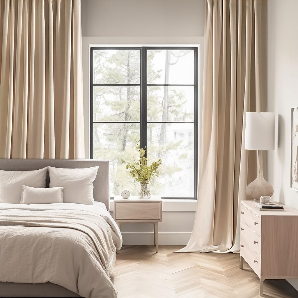 MIULEE Back Tab Beige Curtains 108 Inch Long 2 Panels Set for Living Room Bedroom Privacy, Cream Rod Pocket/Pinch Pleated Light Blocking Extra Long Thermal Insulated Room Darkening Blackout Drapes