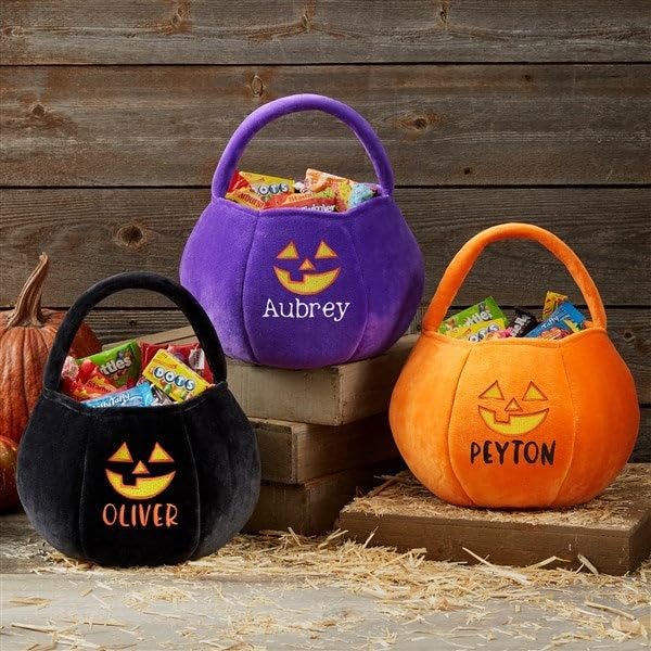 Personalization Universe Jack-o'-Lantern Embroidered Plush Halloween Treat Bag, Candy Bag, Perfect for Trick or Treating