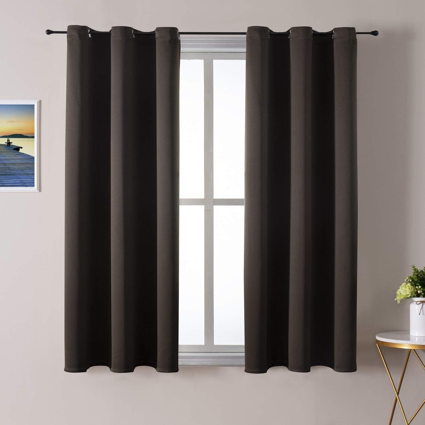 ChrisDowa Brownout Curtains 48 inches Long for Bedroom - 2 Panels Set Grommet Thermal Insulated Room Darkening Curtains for Living Room (Brown, 42 x 48 Inch)