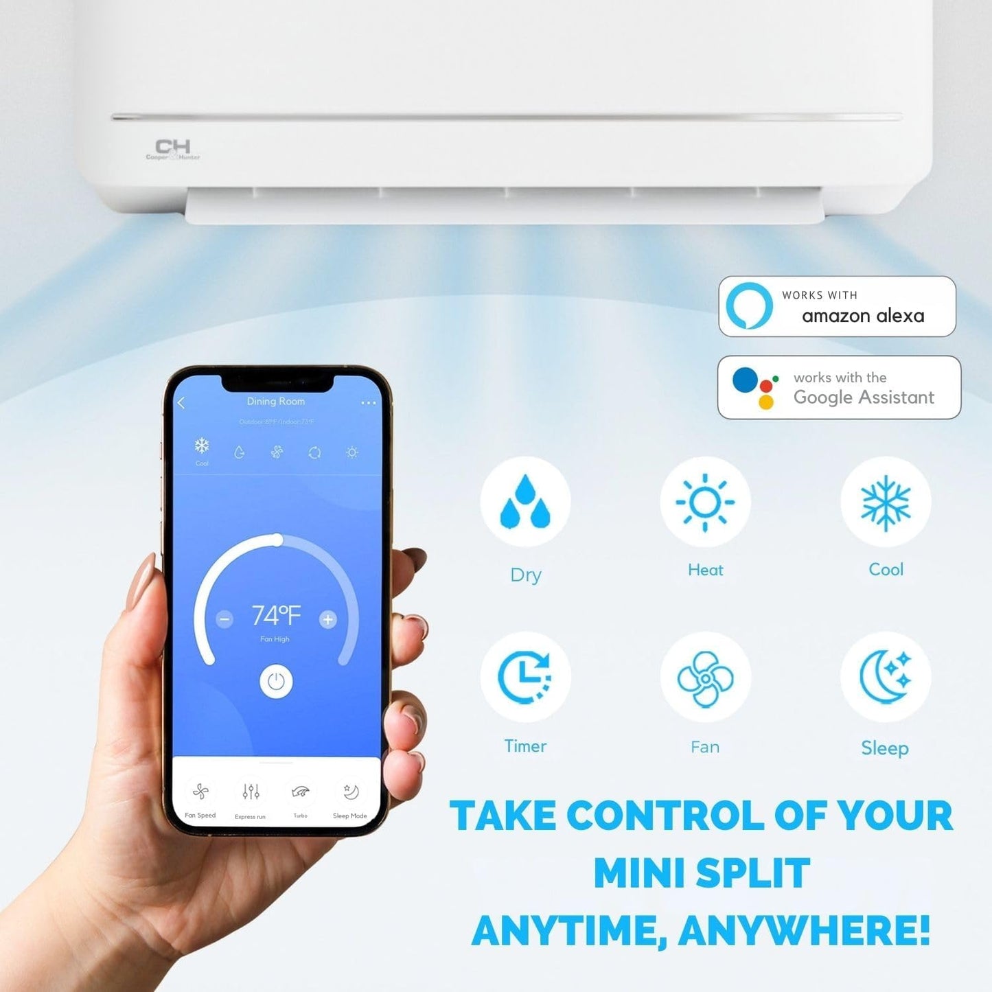 Cooper & Hunter 9,000 BTU 115V Single Zone Wall Mount Ductless Mini Split Air Conditioner & Heat Pump – 21.5 SEER2 – 16FT Installation Kit – R-410A Refrigerant Pre-Charged – Inverter
