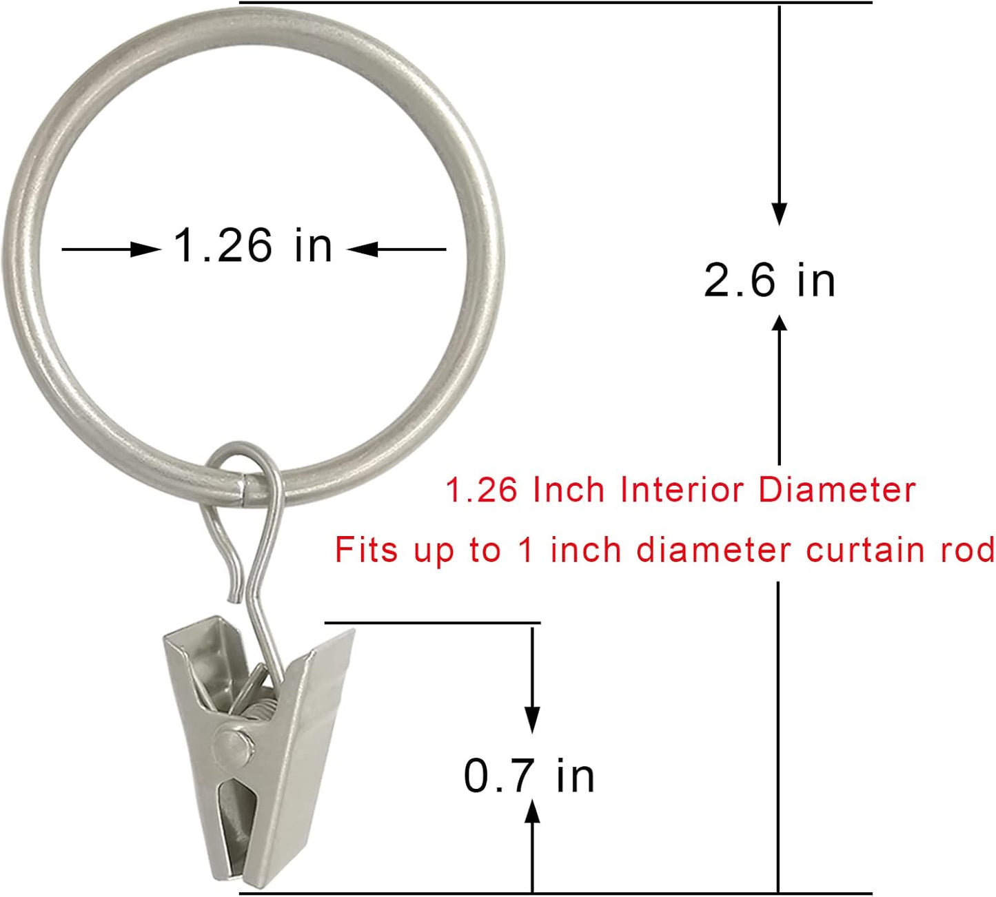 40 Pack Matte Silver Curtain Rings with Clips, Curtain Hooks Hangers Clip Rings for Hanging Drapes Bows Hat, Drapery Rings 1.26 in I D, Fits up to 1 in Diameter Curtain Rod.