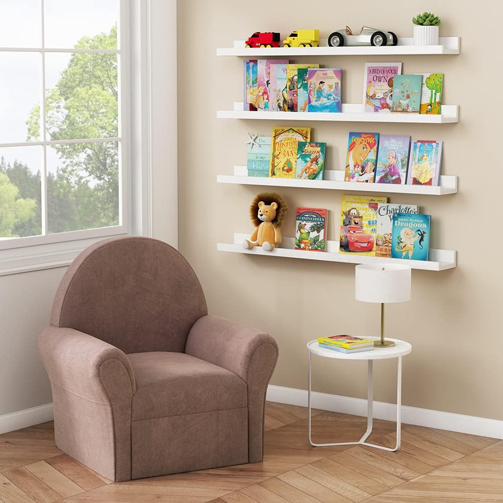 Forbena White Floating Shelves for Wall 36 Inches Long 4-Pack, Large Nursery Book Shelves Bookshelf for Kids Bedroom, Wood Picture Ledge Shelf with Lip for Living Room Decor Photo Frames Legos Display