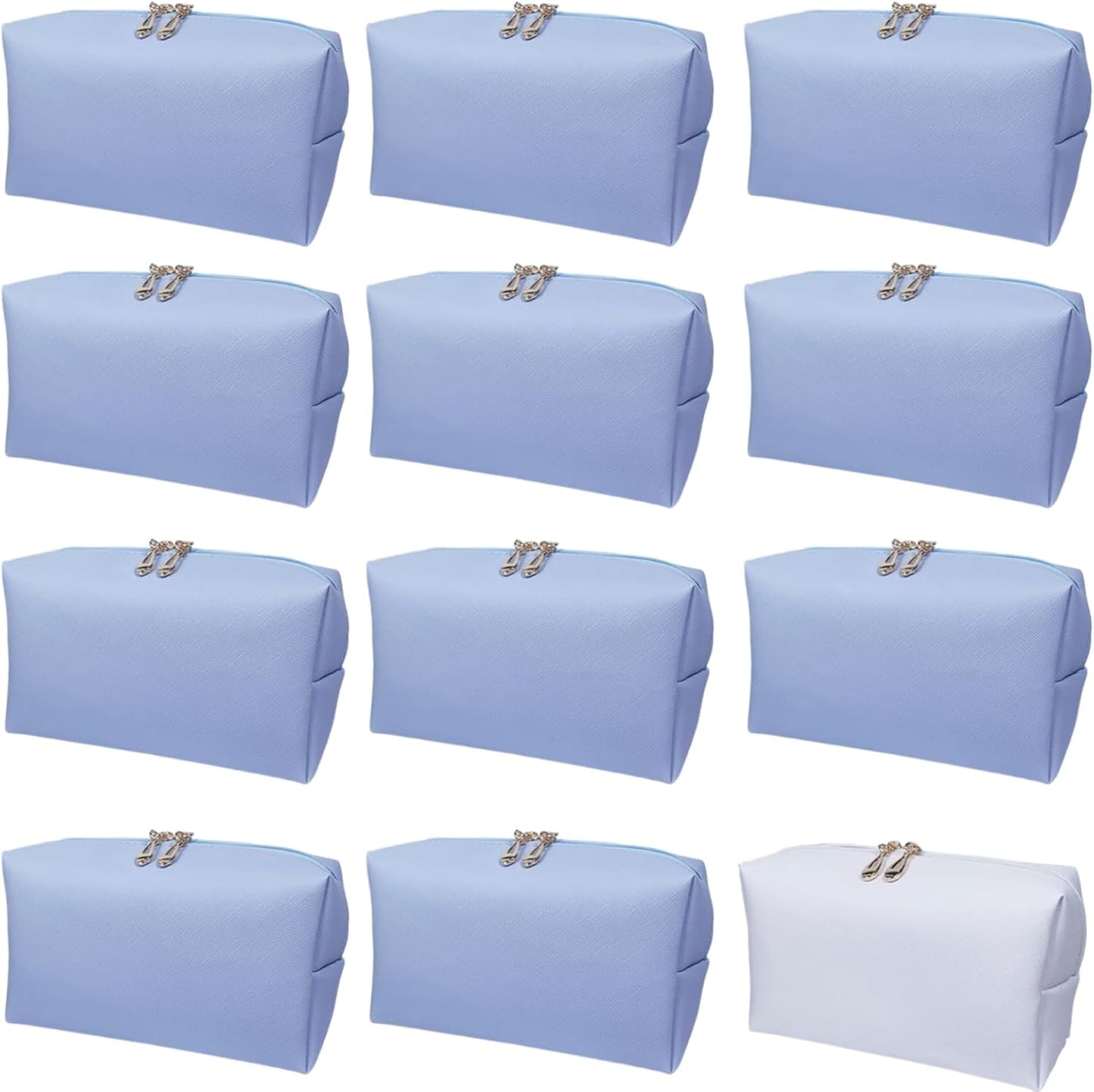 Bridesmaid Proposal Gifts Letter Cosmetic makeup bag bulk for Wedding Party Favors Bachelorette party decorations Toiletry Organizer Bag Makeup Case Gift (12, White&Dusty Blue)