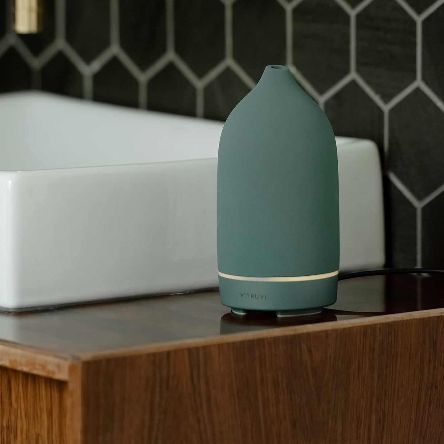 Vitruvi Stone Diffuser, Ceramic Ultrasonic Essential Oil Diffuser for Aromatherapy | Ceramic, Home Decor | Sea, 90ml Capacity