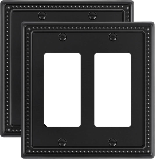 2-Pack Triple Toggle Light Switch Cover Plate, Pearls Decorative Switch Plate Covers, Black 3 Gang Metal Wall Plate, Corrosion Resistant