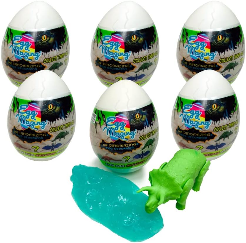 The Eggmazing Egg Decorator The DinoMazing Dinosaur Egg Refill - for The DinoMazing Egg Decorating Spinner by EggMazing - Egg with Mystery Dinosaur and Non-Toxic Slime - 6 Eggs