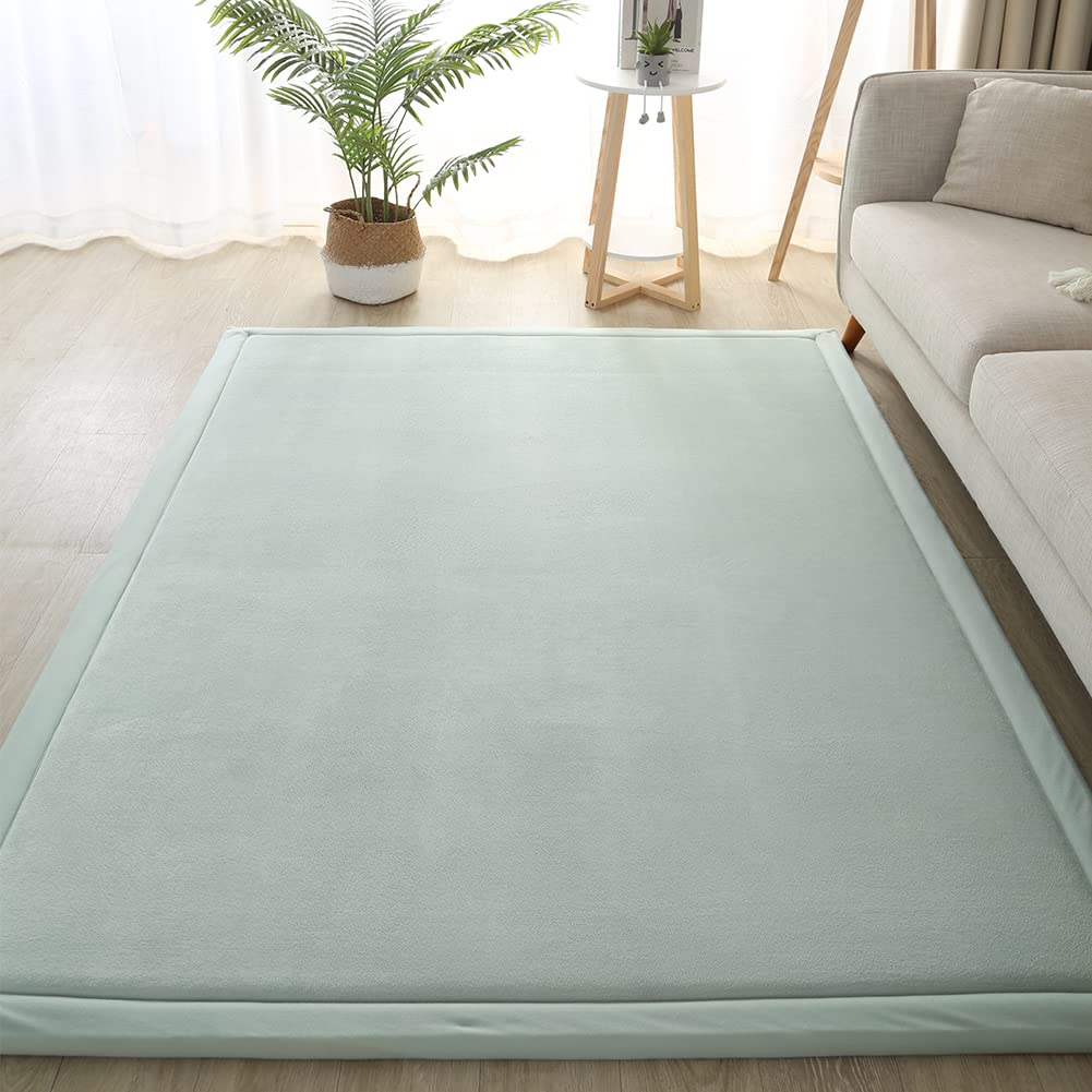 Loartee Coral Velvet Crawling Rug (6'7"x7'10", Light Green) for Toddler Children Play Area Rug Yoga Mat Exercise Pad Carpet