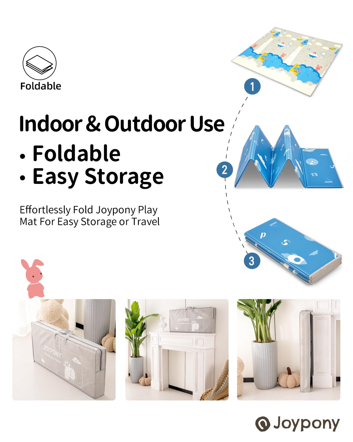 Baby Play Mat, 71x59 Inch Foldable Play Mats for Babies and Toddlers, Waterproof & Anti-Slip Portable Baby Floor Mat for Tummy Time, Baby Mat for Floor with Travel Bag for Indoor Outdoor