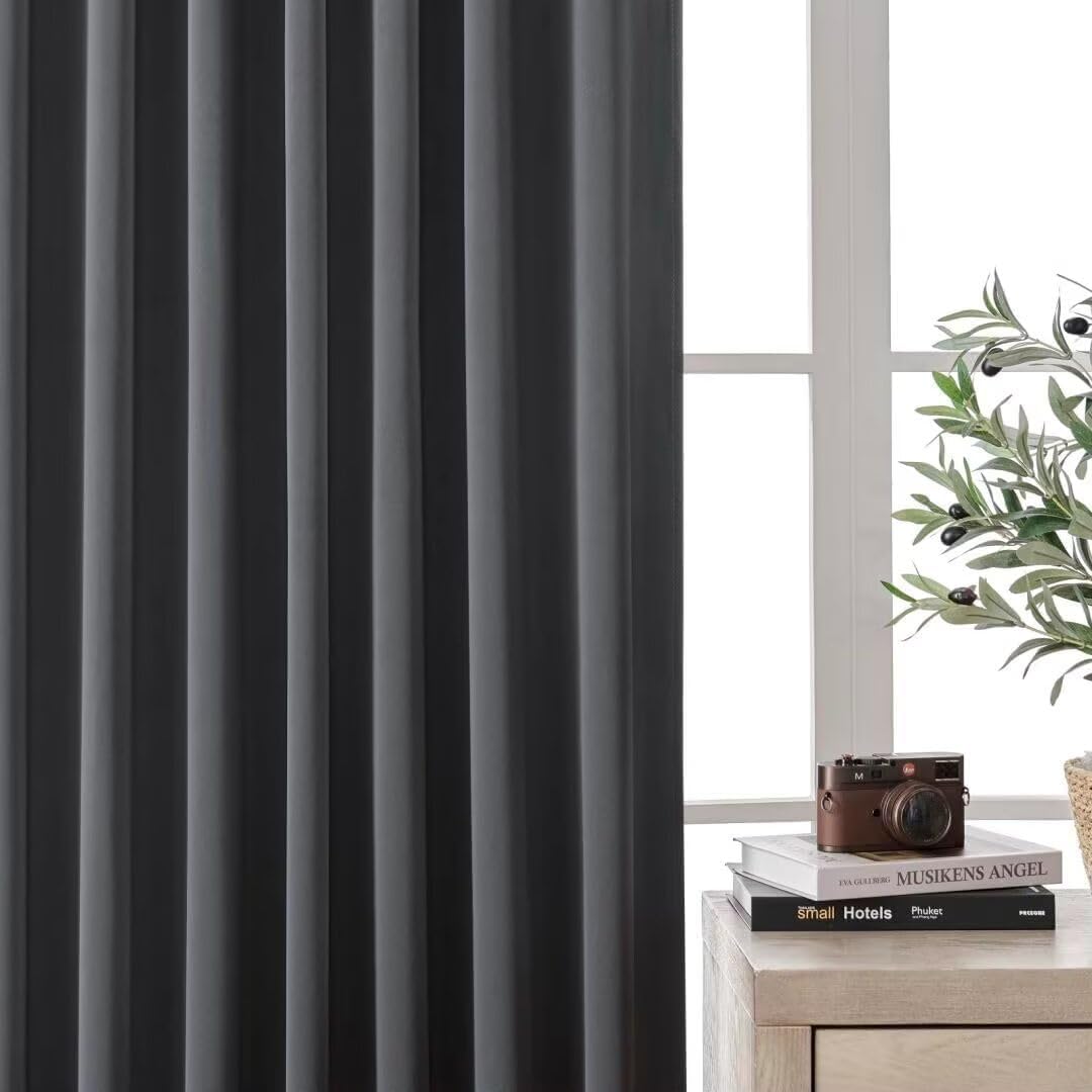 Joydeco 72 Inch Blackout Curtains for Bedroom, Thermal Insulated Black Out Curtains, Room Darkening Drapes for Living Room Window Rod Pocket Back Tab (W52 x L72 Inch, Dark Grey)